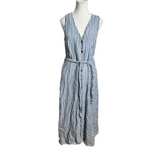 Faherty Dress Women M Blue White Striped Sleeveless Midi Coastal Tradwife Cottag